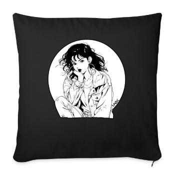 des années 80 ou 90 japonaise fille Manga - Housse de coussin décorative 45 x 45 cm - noir - Devant
