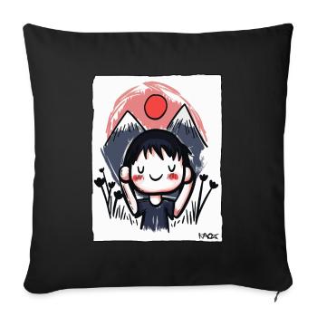Un garçon de dessin animé entend que la nature appelle à quel point c’est beau - Housse de coussin décorative 45 x 45 cm - noir - Devant