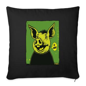 Green cartoon pig says, "Get out!" - Sofa pillowcase 17,3'' x 17,3'' (45 x 45 cm) - black - Front