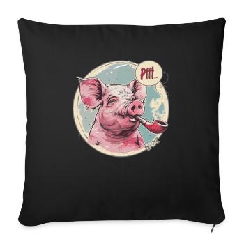 Cochon et sifflet détendus et frais - Housse de coussin décorative 45 x 45 cm - noir - Devant