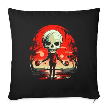 Squelette de crâne avec des tasses - Housse de coussin décorative 45 x 45 cm - noir - Devant