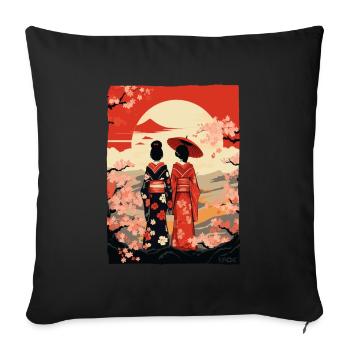 Japanese nature and geishas in kimono - Sofa pillowcase 17,3'' x 17,3'' (45 x 45 cm) - black - Front