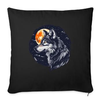 Loup et pleine lune - Housse de coussin décorative 45 x 45 cm - noir - Devant