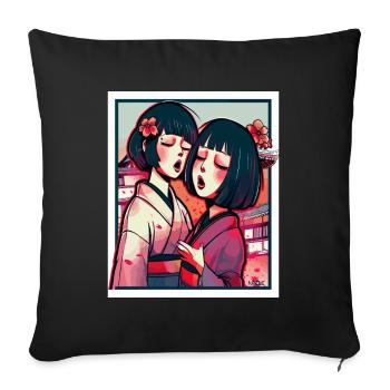 Two Japanese anime girls in kimono - Sofa pillowcase 17,3'' x 17,3'' (45 x 45 cm) - black - Front