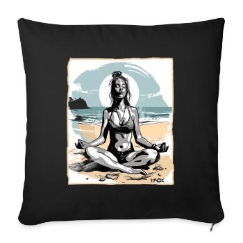 Yoga méditation sur la plage - Housse de coussin décorative 45 x 45 cm - noir - Devant