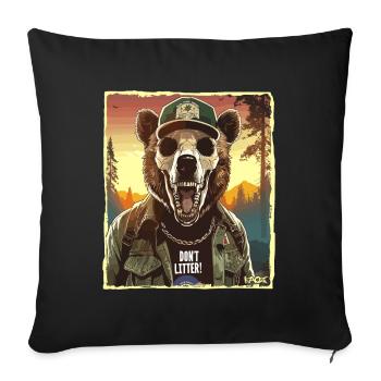 Mountain Ranger Bear, don't leave rubbish lying around - Sofa pillowcase 17,3'' x 17,3'' (45 x 45 cm) - black - Front