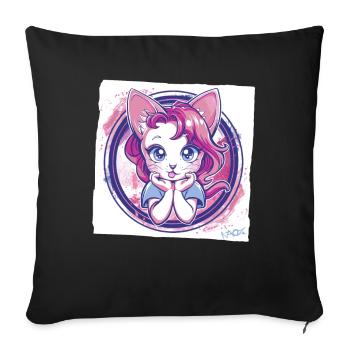 Comic Anime Cat Looking At You - Sofa pillowcase 17,3'' x 17,3'' (45 x 45 cm) - black - Front
