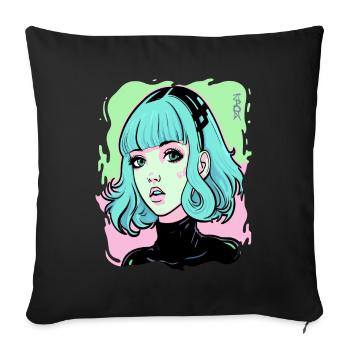 Bonbons Coloré Dessin Animé Fille - Housse de coussin décorative 45 x 45 cm - noir - Devant