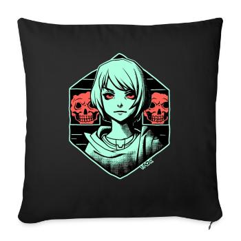 Kunst: Fiktives Cartoon Anime Mädchen und Horror - Sofakissenbezug 45 x 45 cm - Schwarz - Vorne