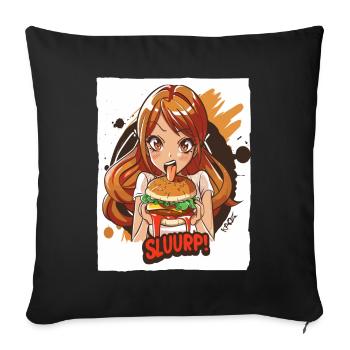 Anime girl loves big burgers - Sofa pillowcase 17,3'' x 17,3'' (45 x 45 cm) - black - Front