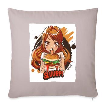 Anime girl loves big burgers - Sofa pillowcase 17,3'' x 17,3'' (45 x 45 cm) - light taupe - Front