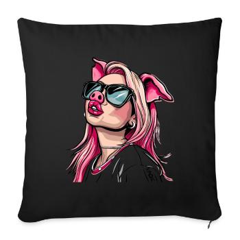 Superstar et influenceuse cool cochon girl - Housse de coussin décorative 45 x 45 cm - noir - Devant