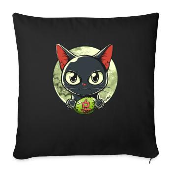 Cute Funny Happy Japanese Cat - Sofa pillowcase 17,3'' x 17,3'' (45 x 45 cm) - black - Front