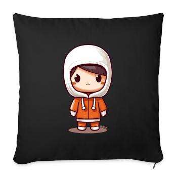 Mignon Kawaii Chibi Kid avec veste à capuche - Housse de coussin décorative 45 x 45 cm - noir - Devant