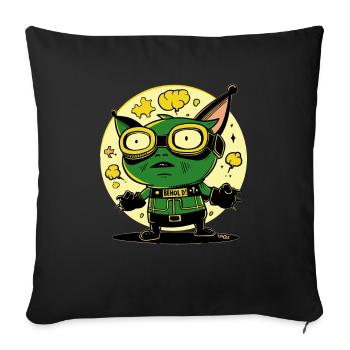 Héros d’action de dessin animé vert drôle : Regardez ici - Housse de coussin décorative 45 x 45 cm - noir - Devant
