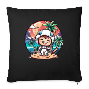 Petit astronaute mignon sur une île en vacances - Housse de coussin décorative 45 x 45 cm - noir - Devant