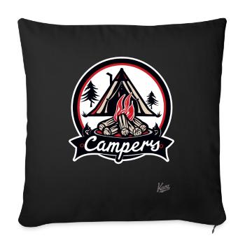 Tent and Campfire for Camping Lovers Campers - Sofa pillowcase 17,3'' x 17,3'' (45 x 45 cm) - black - Front