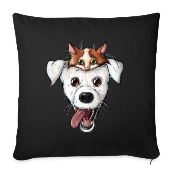 Visage de chien chat - Housse de coussin décorative 45 x 45 cm - noir - Devant