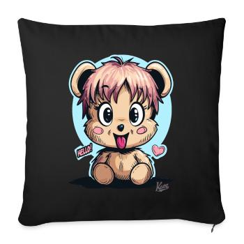 Cute and Funny Cuddly Bear: Hello - Sofa pillowcase 17,3'' x 17,3'' (45 x 45 cm) - black - Front