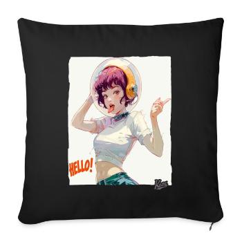 Funny Astronaut Girl Says Hello - Sofa pillowcase 17,3'' x 17,3'' (45 x 45 cm) - black - Front