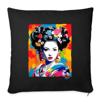 Fantastic Colorful Japanese Geisha - Sofa pillowcase 17,3'' x 17,3'' (45 x 45 cm) - black - Front