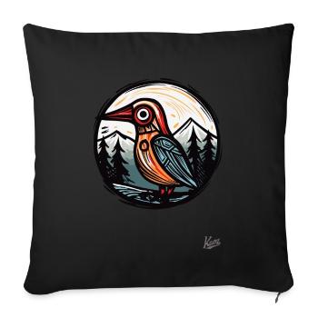 Gravure sur bois Nature : Des arbres et un oiseau - Housse de coussin décorative 45 x 45 cm - noir - Devant