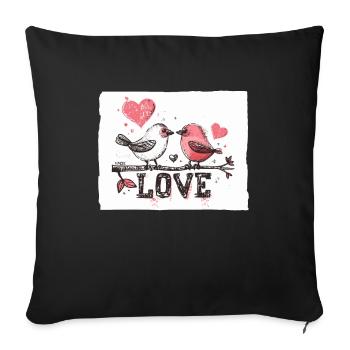 Deux oiseaux aimants, amour d’oiseau - Housse de coussin décorative 45 x 45 cm - noir - Devant