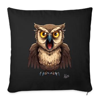 Un hibou de dessin animé drôle et hurlant - Housse de coussin décorative 45 x 45 cm - noir - Devant