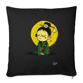 Petite fille de dessin animé endormie et fatiguée - Housse de coussin décorative 45 x 45 cm - noir - Devant