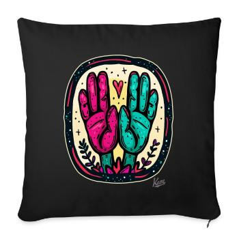Style de tatouage rétro à l’ancienne : cœur et mains - Housse de coussin décorative 45 x 45 cm - noir - Devant