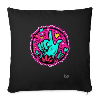 Style de tatouage rétro à l’ancienne : main et cœur - Housse de coussin décorative 45 x 45 cm - noir - Devant