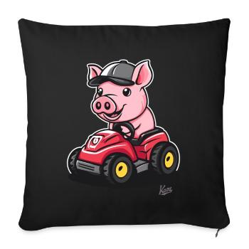 Infatigable petit cochon tracteur joyeux - Housse de coussin décorative 45 x 45 cm - noir - Devant