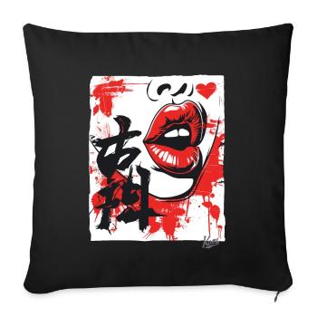 Japanese Hearts: Kissing Mouth and Lips - Sofa pillowcase 17,3'' x 17,3'' (45 x 45 cm) - black - Front