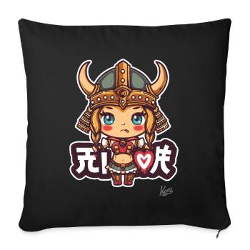 süßes chibi Barbaren Wikinger Mädchen - Sofakissenbezug 45 x 45 cm - Schwarz - Vorne