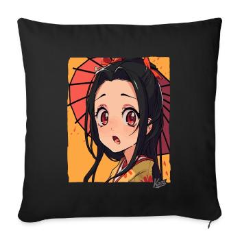 Cartoon girl in kimono with umbrella - Sofa pillowcase 17,3'' x 17,3'' (45 x 45 cm) - black - Front