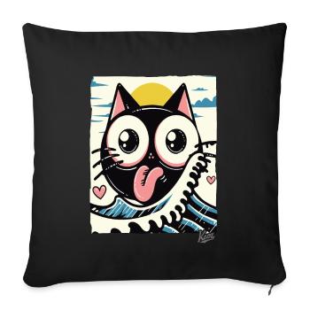 Japanese waves loving black cat - Sofa pillowcase 17,3'' x 17,3'' (45 x 45 cm) - black - Front