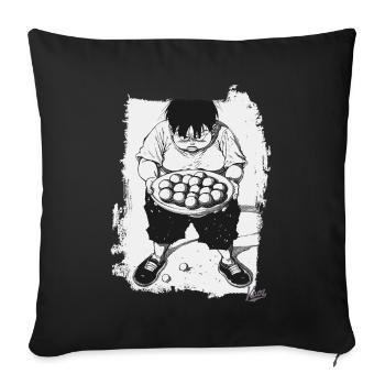 Garçon japonais avec un bol de boulettes de riz - Housse de coussin décorative 45 x 45 cm - noir - Devant