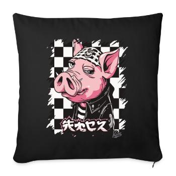 Japanese rocker: Bosozoku pig - Sofa pillowcase 17,3'' x 17,3'' (45 x 45 cm) - black - Front