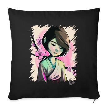 La Sakura Girl japonaise - Housse de coussin décorative 45 x 45 cm - noir - Devant