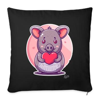 cochon chinchilla doux avec cœur et amour - Housse de coussin décorative 45 x 45 cm - noir - Devant