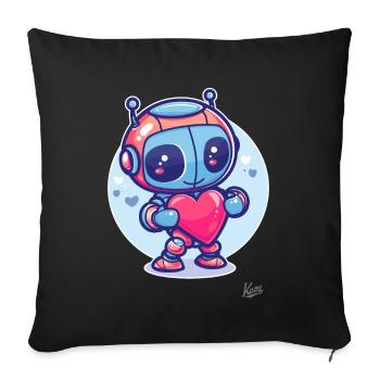 Robot mignon et cool avec du cœur et de l’amour - Housse de coussin décorative 45 x 45 cm - noir - Devant