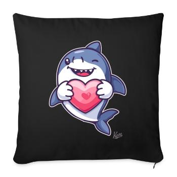 Mignon requin heureux avec un cœur pour l’amour - Housse de coussin décorative 45 x 45 cm - noir - Devant