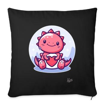 Cute Lucky Dino Dragon with Heart for Love - Sofa pillowcase 17,3'' x 17,3'' (45 x 45 cm) - black - Front
