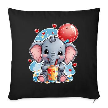 Un petit éléphant mignon boit de la limonade - Housse de coussin décorative 45 x 45 cm - noir - Devant