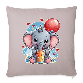 Un petit éléphant mignon boit de la limonade - Housse de coussin décorative 45 x 45 cm - taupe clair - Devant