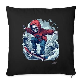 Cool skater skeleton skateboarding in the sky - Sofa pillowcase 17,3'' x 17,3'' (45 x 45 cm) - black - Front