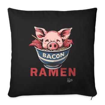 Drôle de tête de porc dans un bol avec des ramen au bacon - Housse de coussin décorative 45 x 45 cm - noir - Devant