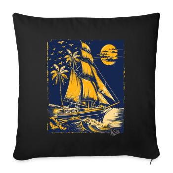 Voilier bleu et jaune - Housse de coussin décorative 45 x 45 cm - noir - Devant
