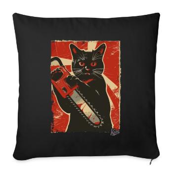 Vintage Funny Cat with Chainsaw - Sofa pillowcase 17,3'' x 17,3'' (45 x 45 cm) - black - Front