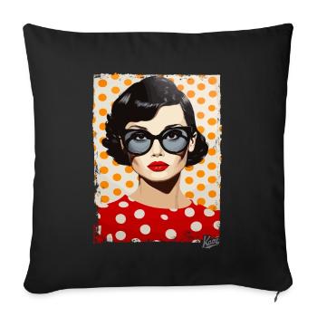 années 1950 Polka Dot Pop Art Femmes - Housse de coussin décorative 45 x 45 cm - noir - Devant